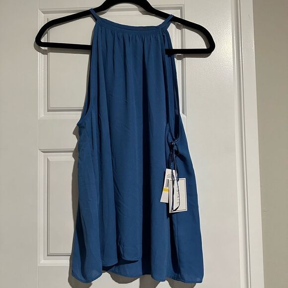 1.State NWT Womens Capri Blue Tank Smocked Necked Sleeveless Halter Top Top M - Picture 4 of 8